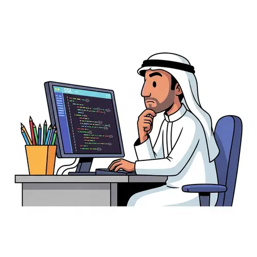 Cartoon Character Coding SQL with Fun Style