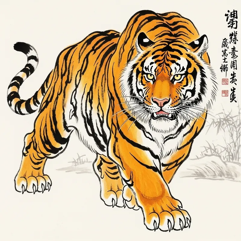 Vibrant Tiger Painting in Traditional Chinese Art Style
