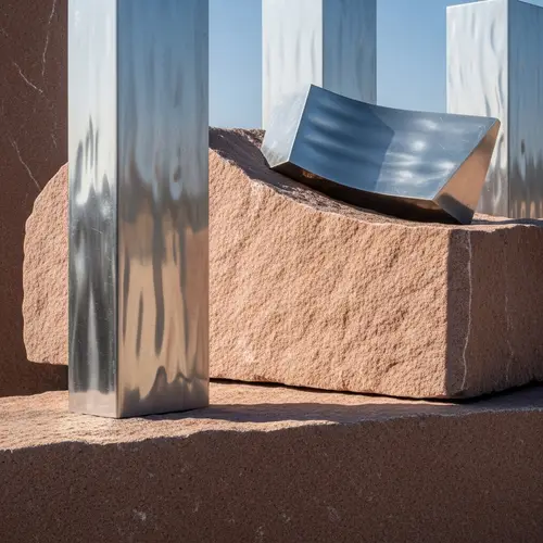 Abstract Aluminum and Pink Stone Composition