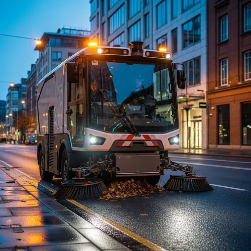 Self-Driving Street Sweeper Cleaning Urban Landscape
