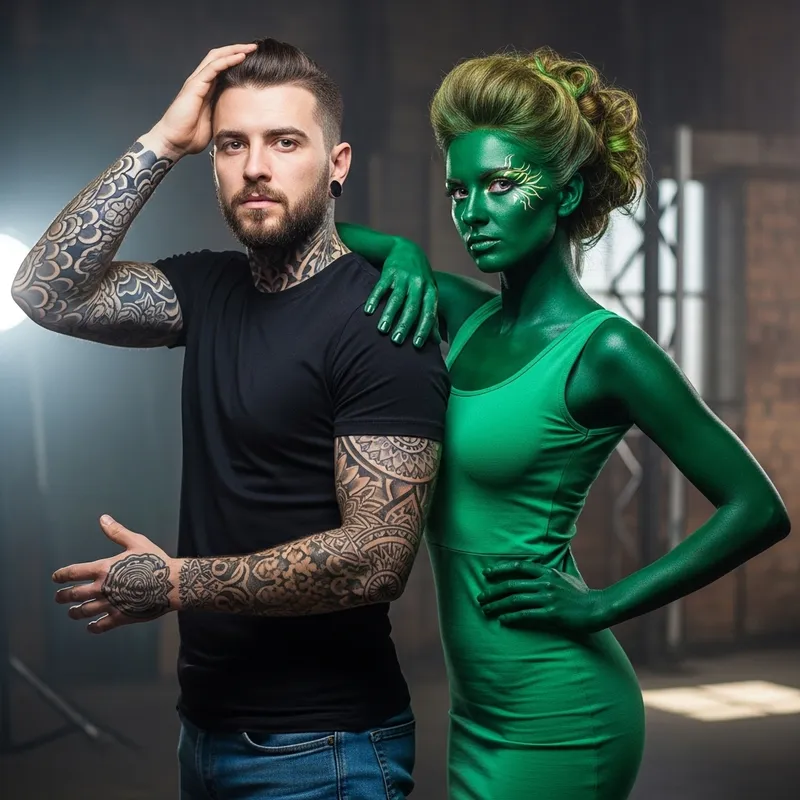 Tattooed Man and Green-Painted Woman