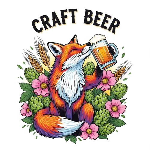 Craft Beer Label with Vibrant Fox Illustration