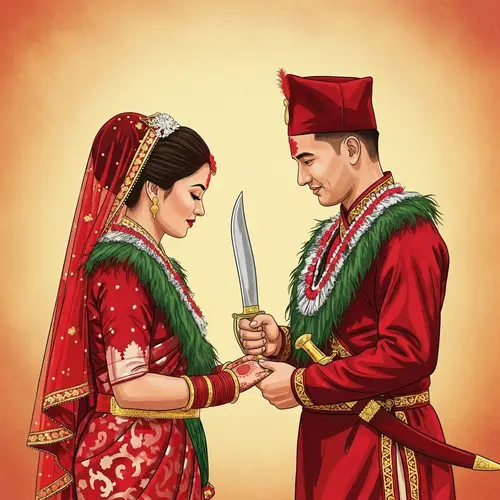 Traditional Nepalese Wedding Photo | Vibrant Cultural Attire