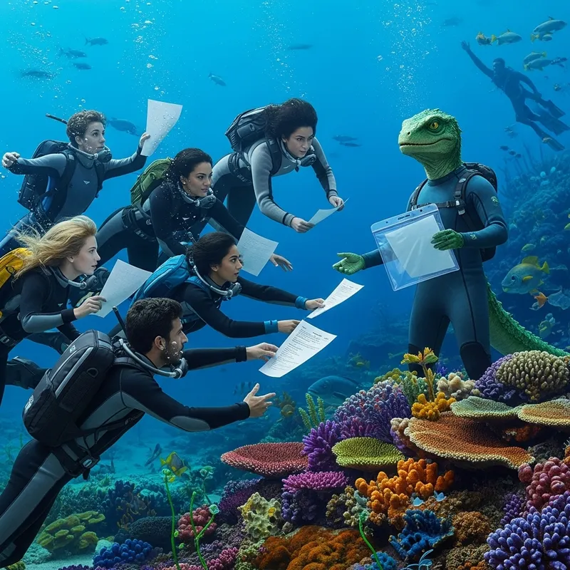 Students' Challenge: Passing Exam to Reptilian Teacher Underwater Students' Challenge: Passing Exam to Reptilian Teacher Underwater