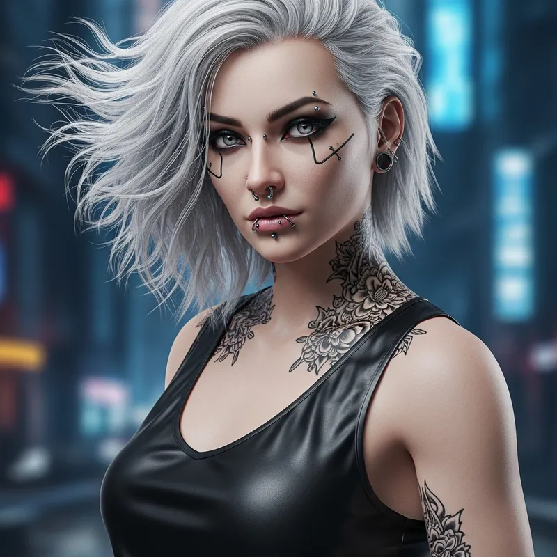 Cyberpunk Gothic Fantasy Female - White Hair & Piercing Gray Eyes Cyberpunk Gothic Fantasy Female - White Hair & Piercing Gray Eyes