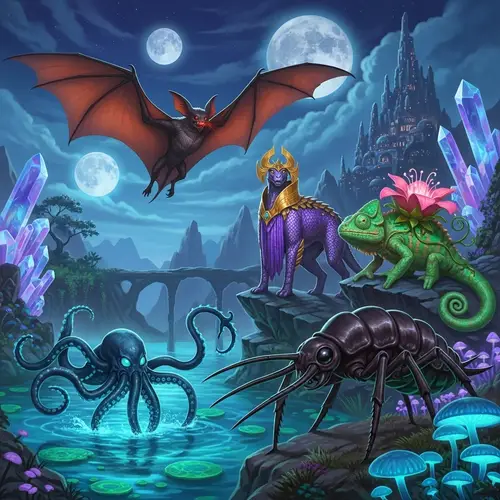 Fantasy Creatures Digital Artwork: Crobat, Tentacruel, Gengar, Nidoking, Venasaur, Mega Beedrill