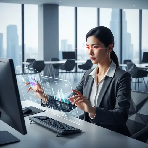 Elegant Asian Woman Using Futuristic Computer