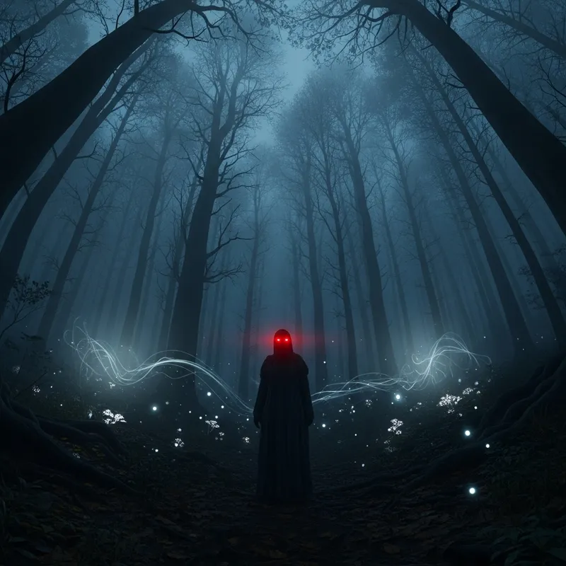 Mysterious Figure in Foggy Forest - Dark Atmosphere