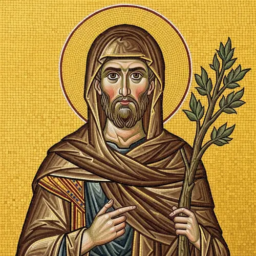 Young Bearded Prophet Veiled in Forest | Byzantine Style Art