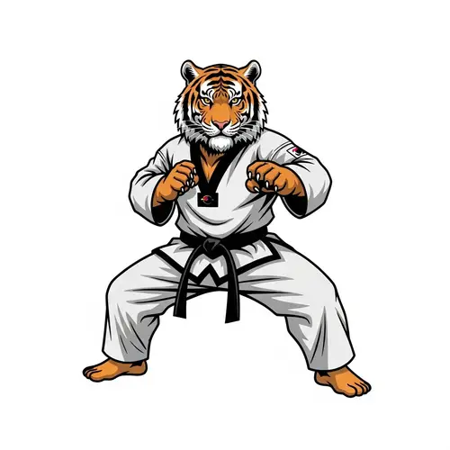 Tiger Taekwondo Stance: Fierce Martial Artist Depiction
