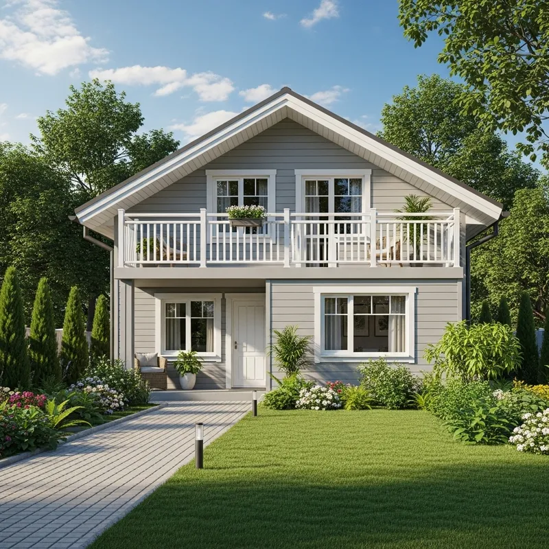 Realistic One-Storey Frame House with Balcony