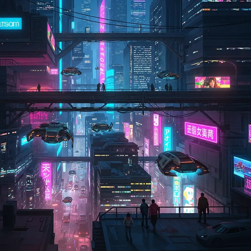 Vibrant Cyberpunk Metropolis: Futuristic Night Cityscape