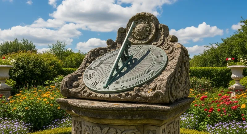 Elaborate Sundial Crafted from Stone and Bronze in Classic Garden