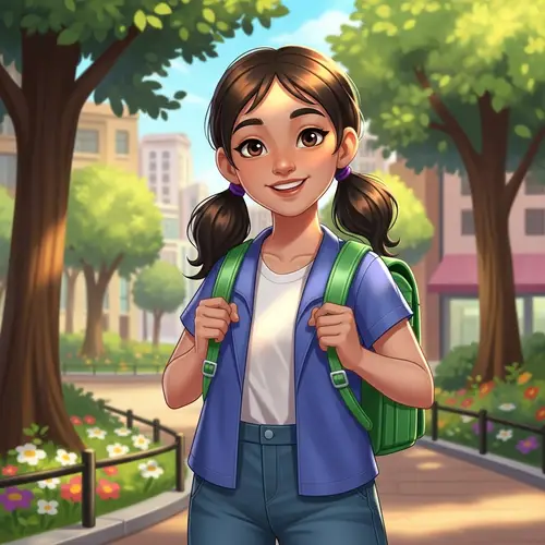 Young Girl Diverse Physical Traits Illustration in City Park