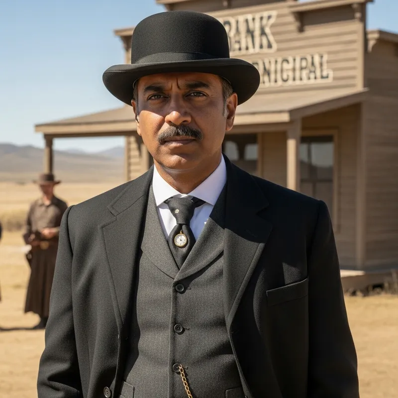 Wild West Bank Principal in Bowler Hat - South Asian Male