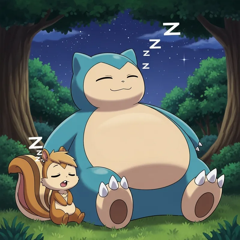 Chimcha and Snorlax Sleeping Together | Peaceful Night Scene