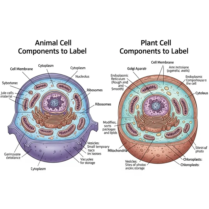Detailed Plant & Animal Cell Structure Illustration - Cross-Section Diagram