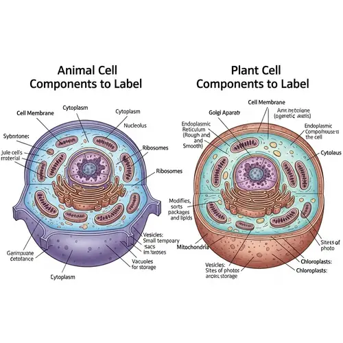 Detailed Plant & Animal Cell Structure Illustration