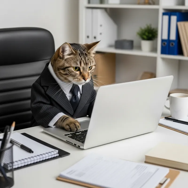Professional Cat Working on a Laptop