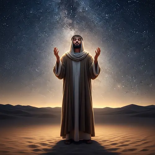 Tranquil Desert Scene with Historically Significant Religious Figure