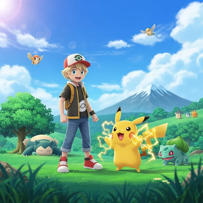 Blonde Boy in Pokémon World with Pikachu