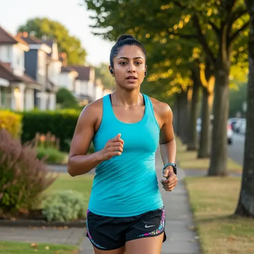 Brisk Morning Run: South Asian Woman in Action