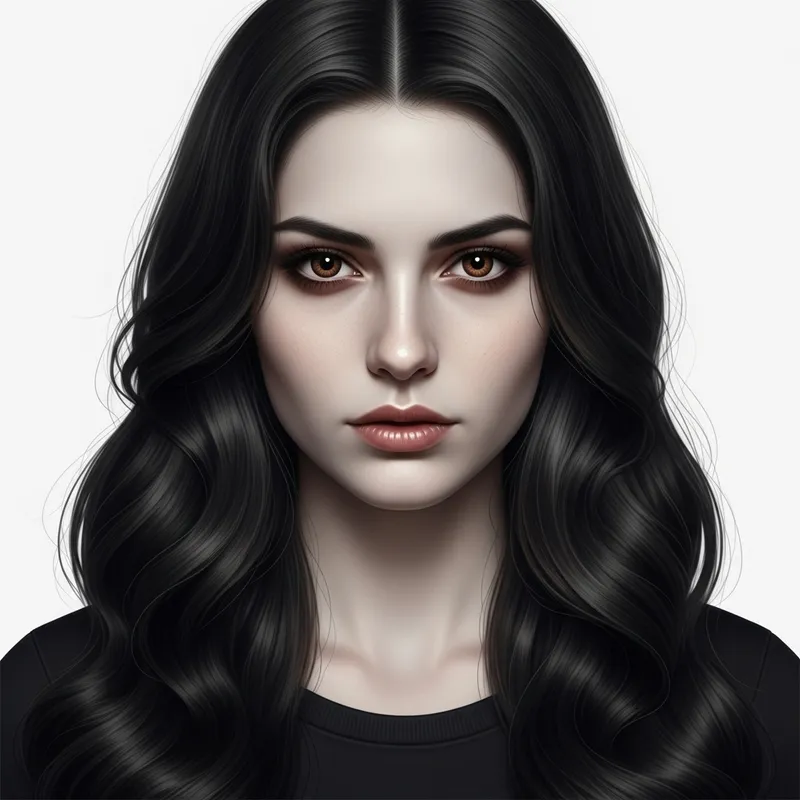 Moonlit Beauty: Enigmatic Pale Lady with Dark Hair & Amber Eyes