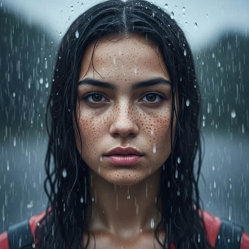 Emotional 4K Portrait of a Young Woman in the Rain
