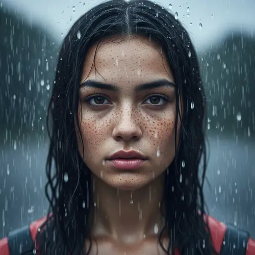 Emotional 4K Portrait of a Young Woman in the Rain