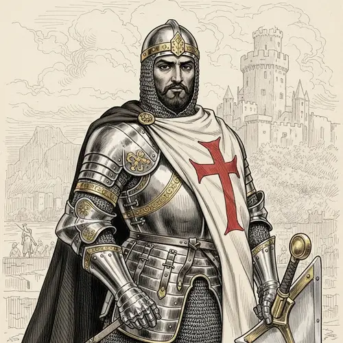 Medieval Knight with Biblical Symbol Cape - Pencil Drawing Art