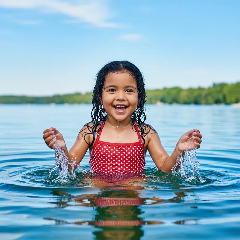 Pure Delight: Young Hispanic Girl Splashing playfully in Blue Water