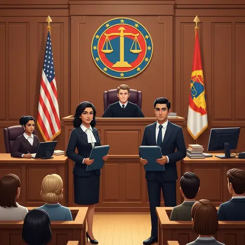 Diverse Courtroom Scene with Lawyers and Judge | Legal Justice Image