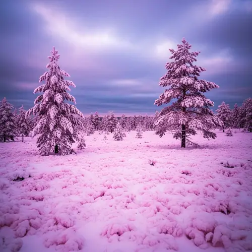 Unique Pink Snow Landscape: Whimsical Winter Wonderland
