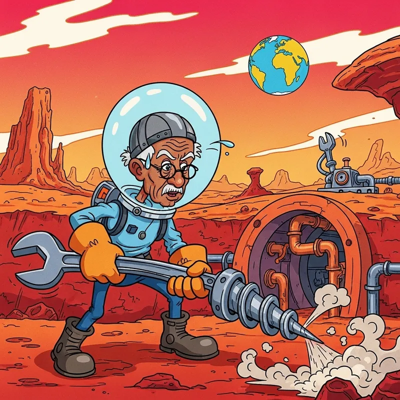 Elder Engineer on Mars Building Colorful Bunker Elder Engineer on Mars Building Colorful Bunker