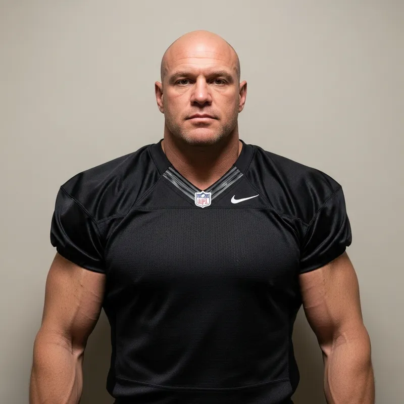 Bald Muscular Man in Black Football Jersey