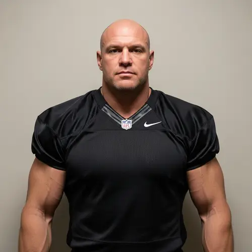 Bald Muscular Man in Black Football Jersey