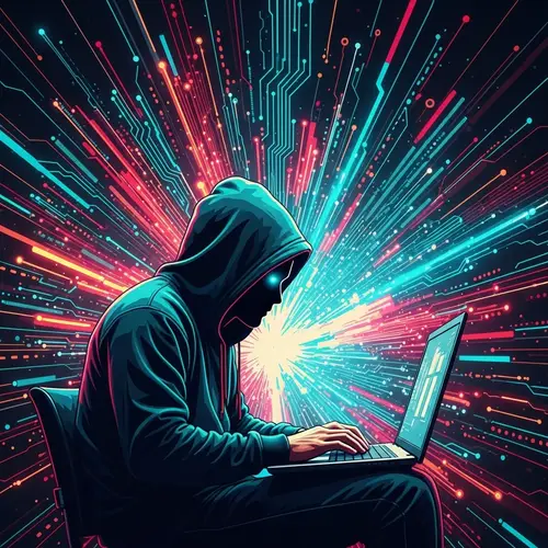 Engrossed Computer Hacker Illustration for Cyber-Crime Concept