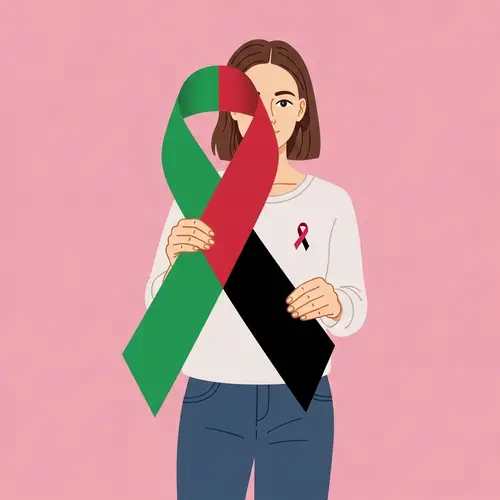 Hopeful Woman Holding Breast Cancer Ribbon | Support & Strength