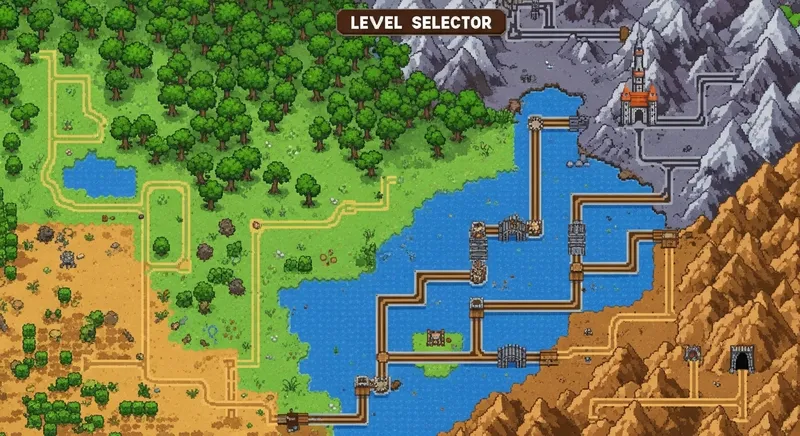 32-Bit Pixelated Adventure Map: Oak Forest, Tall Castle & More