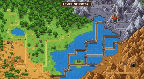 32-Bit Retro Pixelated Level Selector Map for Adventure Enthusiasts