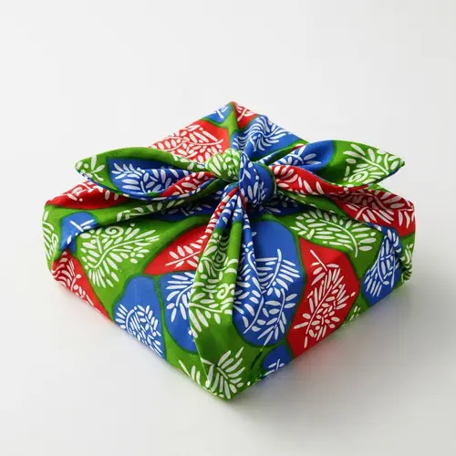 Traditional Japanese Bento Box Wrapped in Furoshiki Cloth