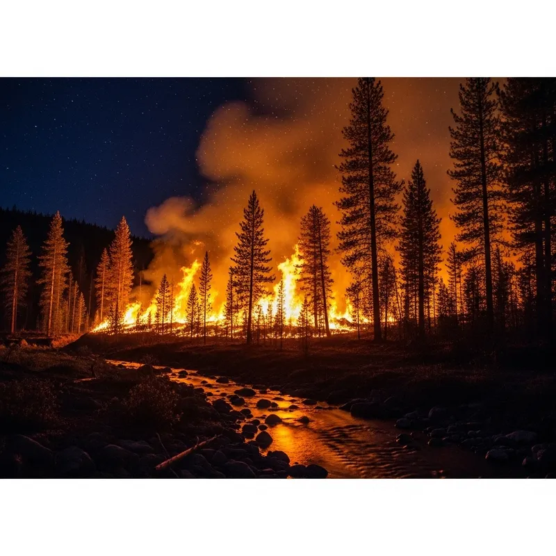 Vibrant Forest Fire: Flames Canvas Night Sky