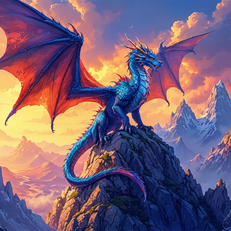 Majestic Dragon Perched on Mountain Peak | Fantasy Art Majestic Dragon Perched on Mountain Peak | Fantasy Art