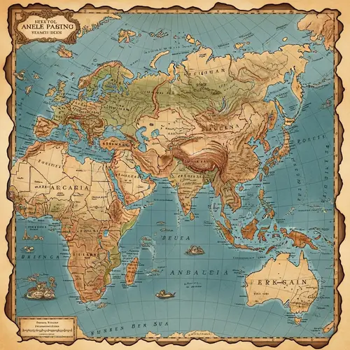 Vintage-Style Map of Asia with Detailed Territories and Symbols