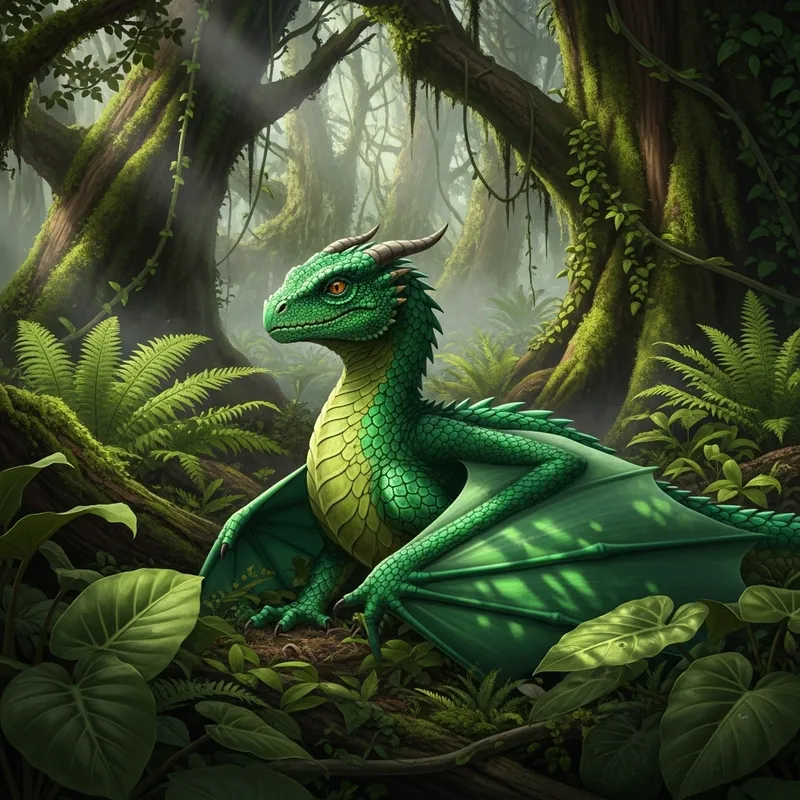 Stunning Teen Green-Winged Wyvern in Enchanted Forest
