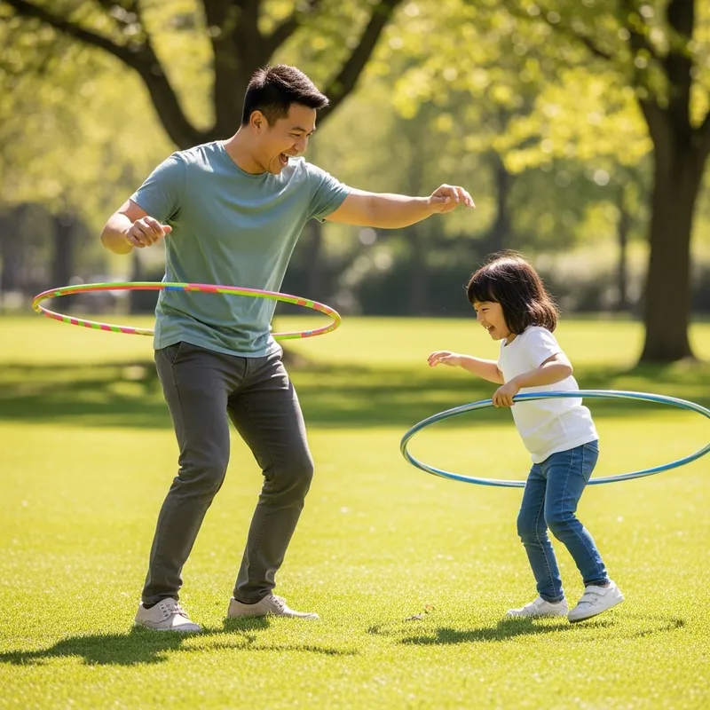 Father and Child Playing with Hula Hoops | Joyful Parent-Child Moment