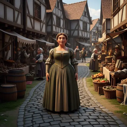Medieval Village Woman in Pixar Style