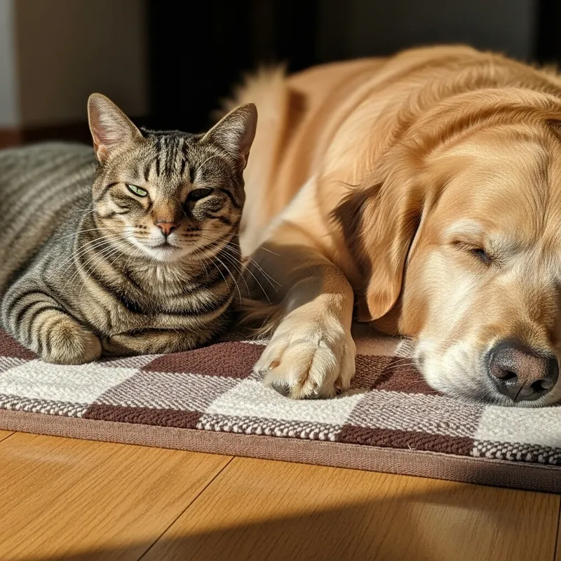 Sunny Cat and Dog Cuddle Together Sunny Cat and Dog Cuddle Together