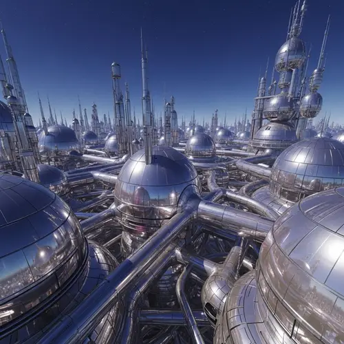 Futuristic Metallic Landscape with Subtle Colors