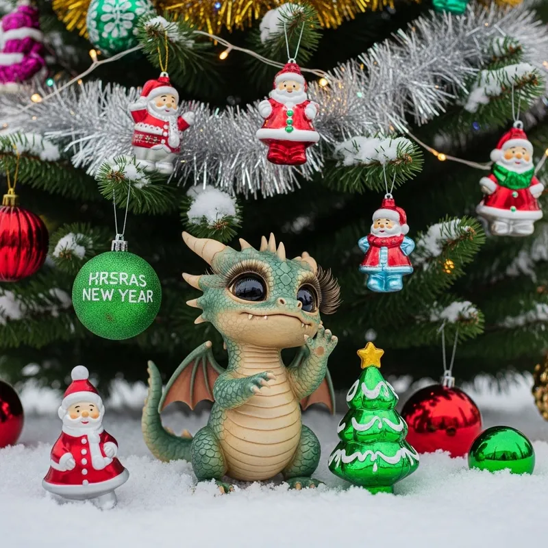 Adorable Dragon Christmas Scene | Festive Winter Delight Adorable Dragon Christmas Scene | Festive Winter Delight